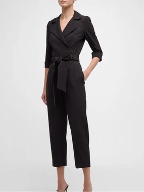 NWT Black Halo Lucinda Belted Collared Jumpsuit - Black